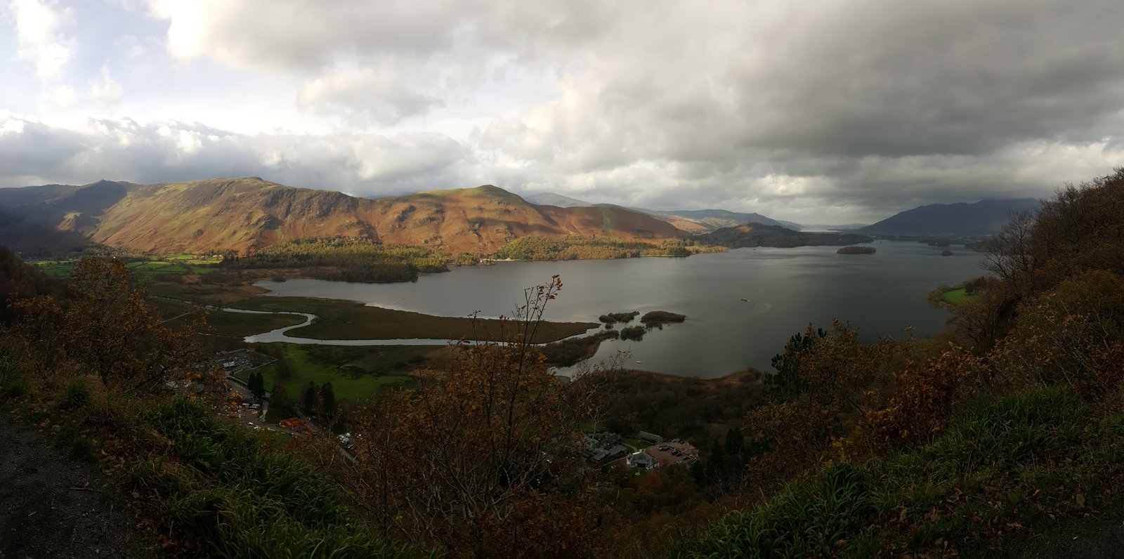 Mountain and lake valley in moody weather